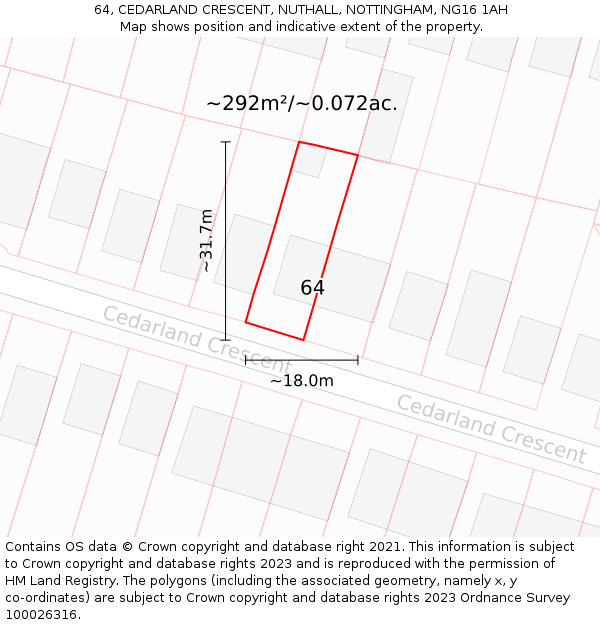 64, CEDARLAND CRESCENT, NUTHALL, NOTTINGHAM, NG16 1AH: Plot and title map