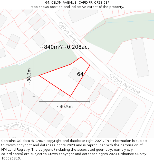 64, CELYN AVENUE, CARDIFF, CF23 6EP: Plot and title map