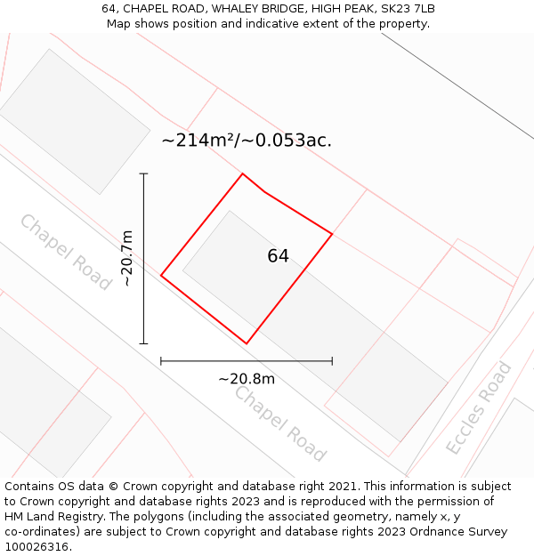 64, CHAPEL ROAD, WHALEY BRIDGE, HIGH PEAK, SK23 7LB: Plot and title map