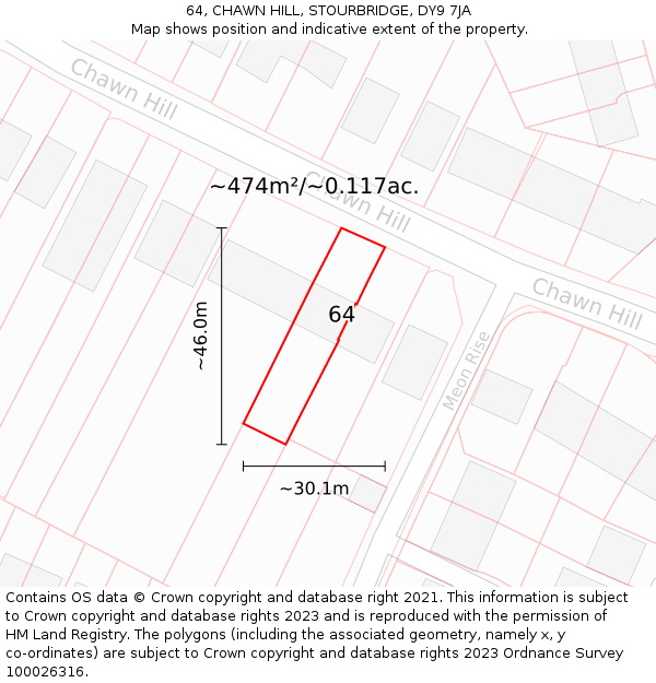 64, CHAWN HILL, STOURBRIDGE, DY9 7JA: Plot and title map