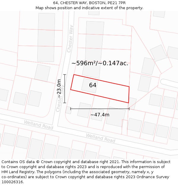 64, CHESTER WAY, BOSTON, PE21 7PR: Plot and title map