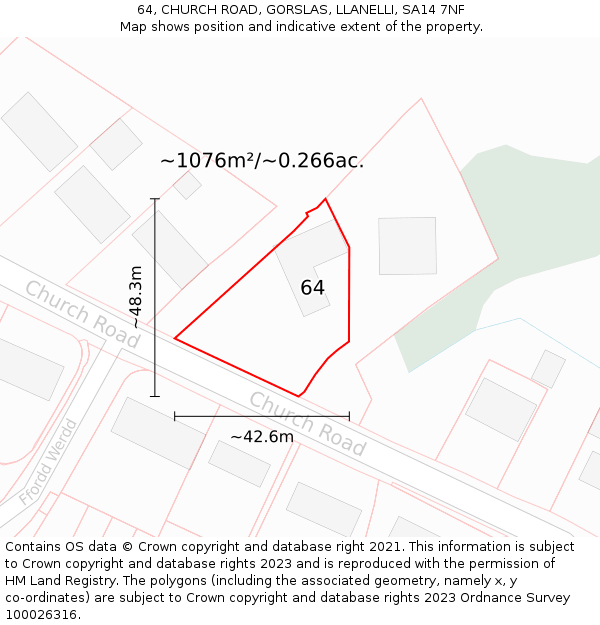 64, CHURCH ROAD, GORSLAS, LLANELLI, SA14 7NF: Plot and title map