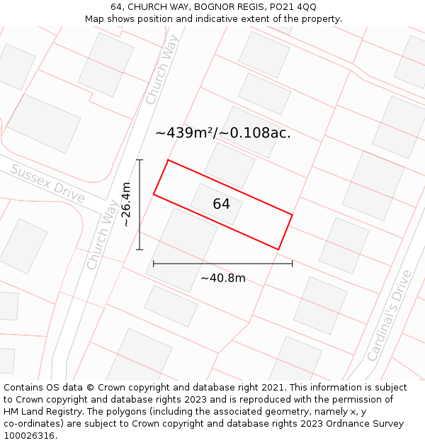 64, CHURCH WAY, BOGNOR REGIS, PO21 4QQ: Plot and title map