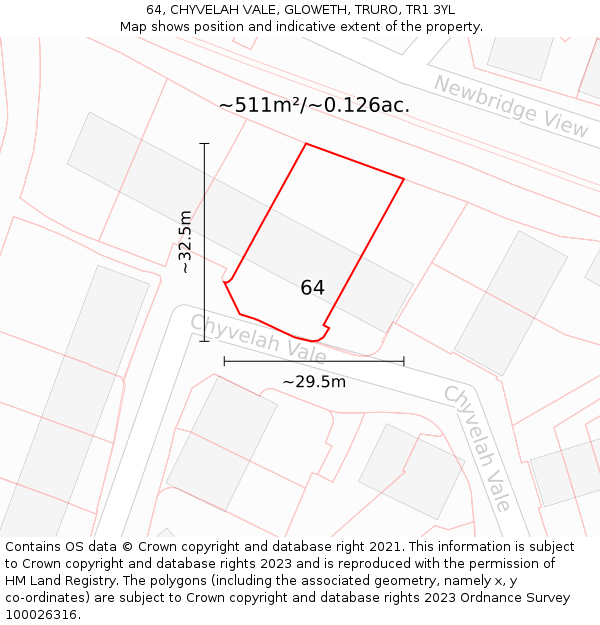 64, CHYVELAH VALE, GLOWETH, TRURO, TR1 3YL: Plot and title map