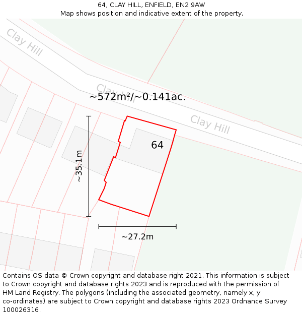 64, CLAY HILL, ENFIELD, EN2 9AW: Plot and title map