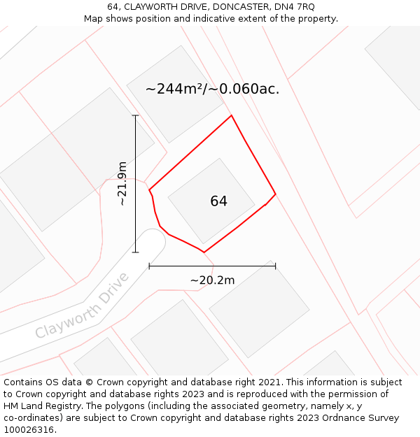 64, CLAYWORTH DRIVE, DONCASTER, DN4 7RQ: Plot and title map