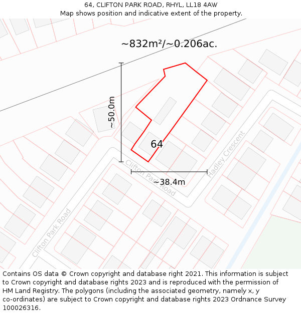 64, CLIFTON PARK ROAD, RHYL, LL18 4AW: Plot and title map