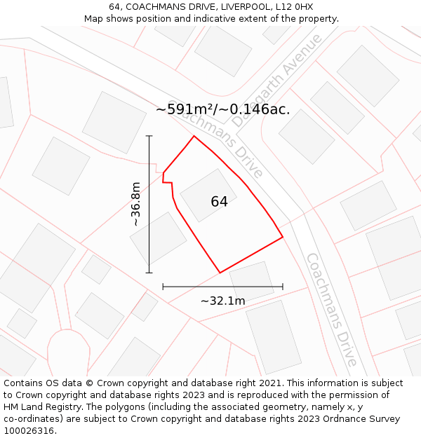 64, COACHMANS DRIVE, LIVERPOOL, L12 0HX: Plot and title map