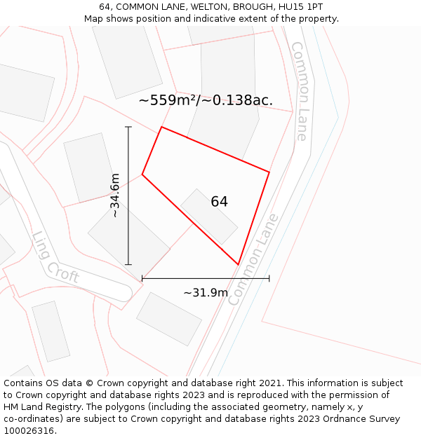 64, COMMON LANE, WELTON, BROUGH, HU15 1PT: Plot and title map
