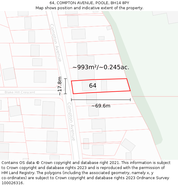 64, COMPTON AVENUE, POOLE, BH14 8PY: Plot and title map