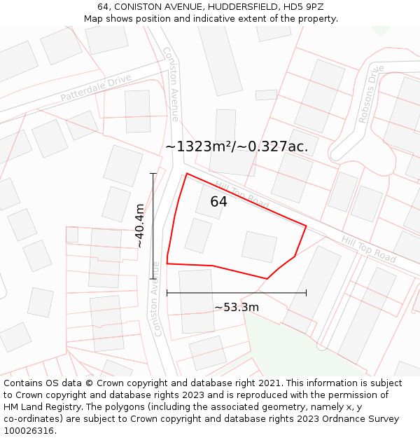 64, CONISTON AVENUE, HUDDERSFIELD, HD5 9PZ: Plot and title map