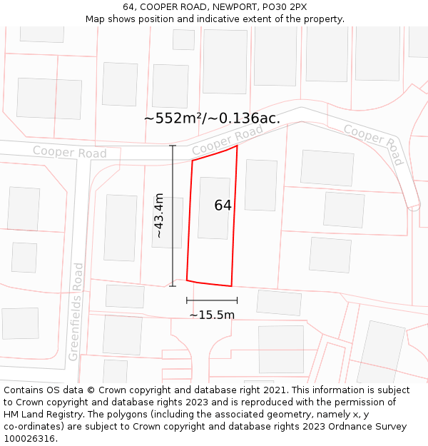 64, COOPER ROAD, NEWPORT, PO30 2PX: Plot and title map