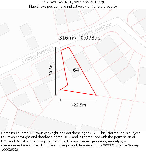 64, COPSE AVENUE, SWINDON, SN1 2QE: Plot and title map