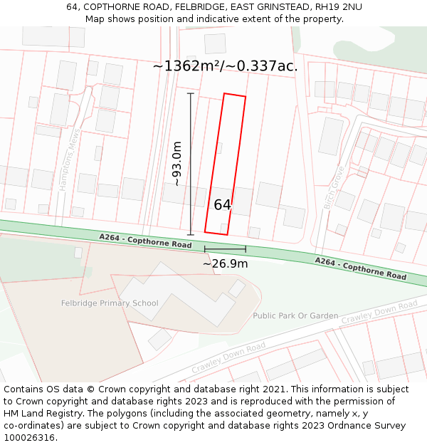 64, COPTHORNE ROAD, FELBRIDGE, EAST GRINSTEAD, RH19 2NU: Plot and title map