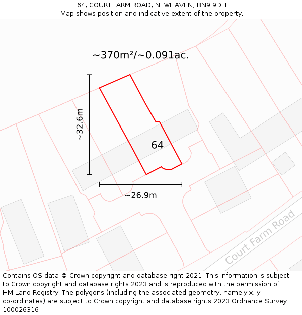 64, COURT FARM ROAD, NEWHAVEN, BN9 9DH: Plot and title map