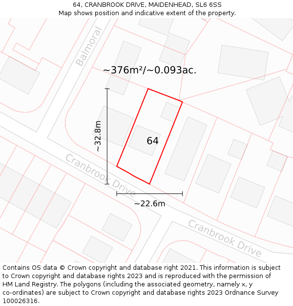 64, CRANBROOK DRIVE, MAIDENHEAD, SL6 6SS: Plot and title map