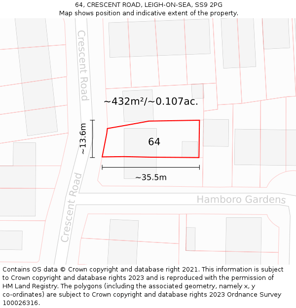 64, CRESCENT ROAD, LEIGH-ON-SEA, SS9 2PG: Plot and title map