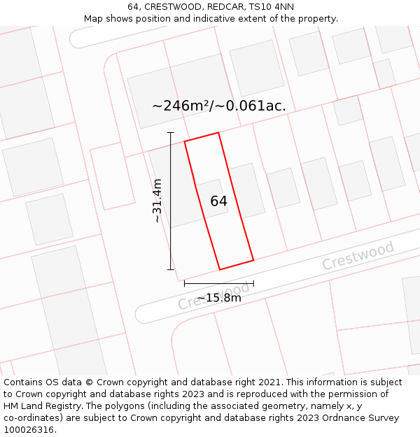 64, CRESTWOOD, REDCAR, TS10 4NN: Plot and title map