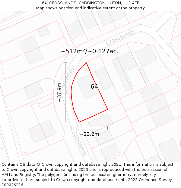 64, CROSSLANDS, CADDINGTON, LUTON, LU1 4ER: Plot and title map