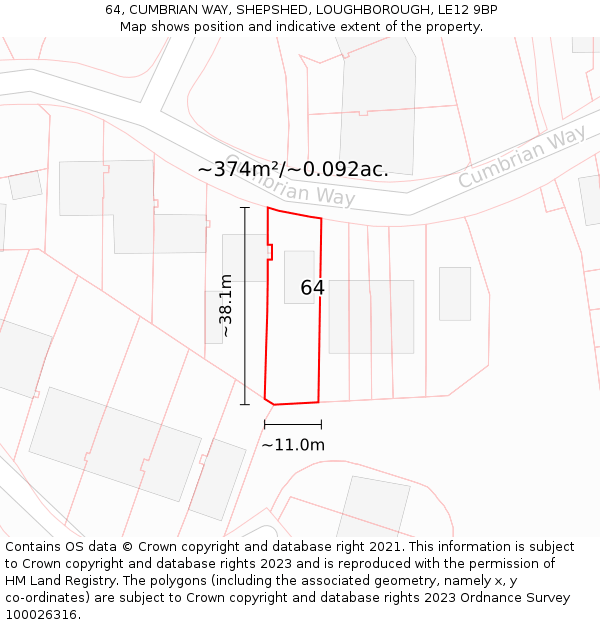 64, CUMBRIAN WAY, SHEPSHED, LOUGHBOROUGH, LE12 9BP: Plot and title map