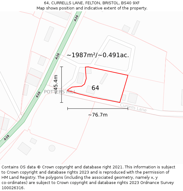 64, CURRELLS LANE, FELTON, BRISTOL, BS40 9XF: Plot and title map