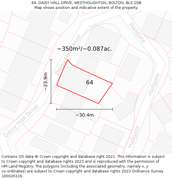 64, DAISY HALL DRIVE, WESTHOUGHTON, BOLTON, BL5 2SB: Plot and title map