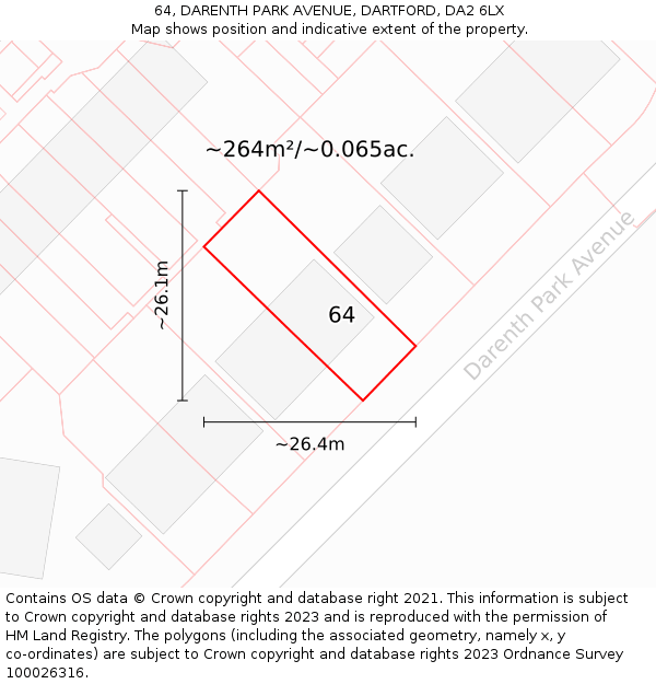 64, DARENTH PARK AVENUE, DARTFORD, DA2 6LX: Plot and title map