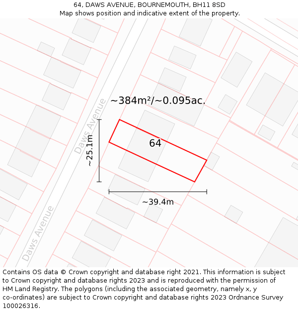 64, DAWS AVENUE, BOURNEMOUTH, BH11 8SD: Plot and title map