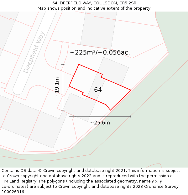 64, DEEPFIELD WAY, COULSDON, CR5 2SR: Plot and title map