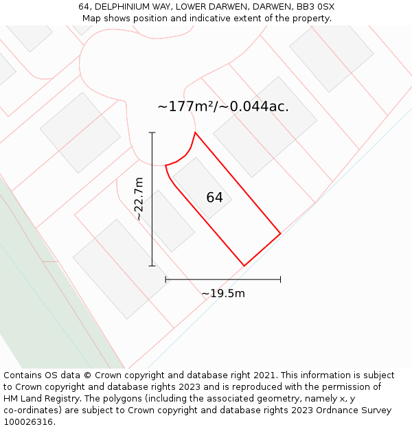 64, DELPHINIUM WAY, LOWER DARWEN, DARWEN, BB3 0SX: Plot and title map