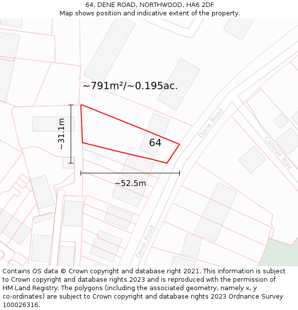 64, DENE ROAD, NORTHWOOD, HA6 2DF: Plot and title map