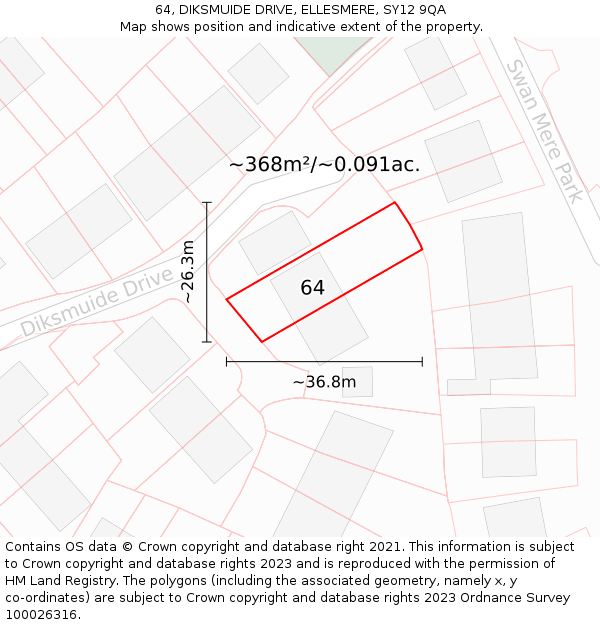 64, DIKSMUIDE DRIVE, ELLESMERE, SY12 9QA: Plot and title map