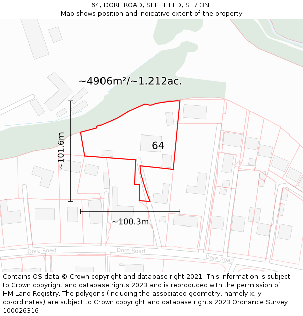 64, DORE ROAD, SHEFFIELD, S17 3NE: Plot and title map