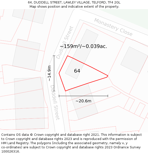 64, DUDDELL STREET, LAWLEY VILLAGE, TELFORD, TF4 2GL: Plot and title map