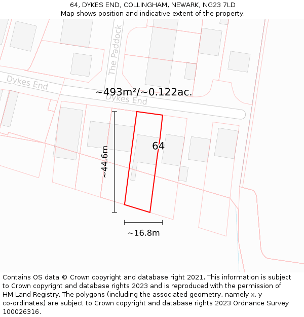 64, DYKES END, COLLINGHAM, NEWARK, NG23 7LD: Plot and title map