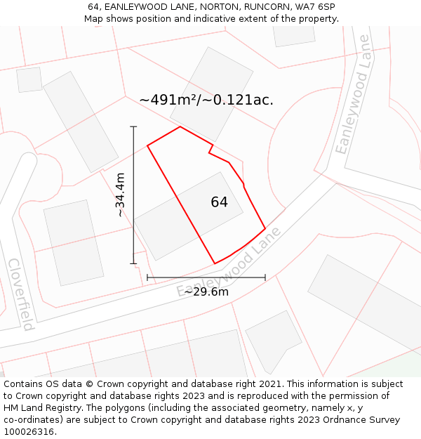 64, EANLEYWOOD LANE, NORTON, RUNCORN, WA7 6SP: Plot and title map