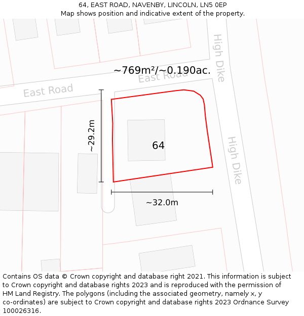 64, EAST ROAD, NAVENBY, LINCOLN, LN5 0EP: Plot and title map