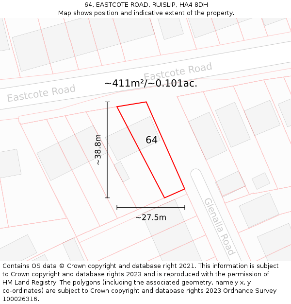 64, EASTCOTE ROAD, RUISLIP, HA4 8DH: Plot and title map