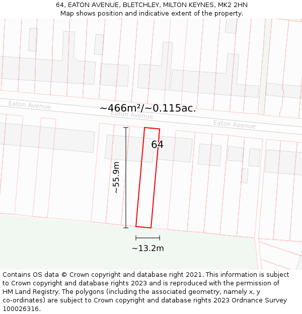 64, EATON AVENUE, BLETCHLEY, MILTON KEYNES, MK2 2HN: Plot and title map