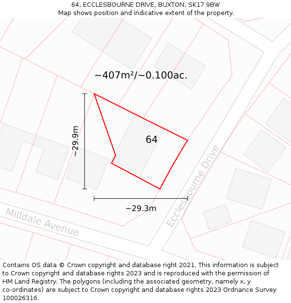 64, ECCLESBOURNE DRIVE, BUXTON, SK17 9BW: Plot and title map