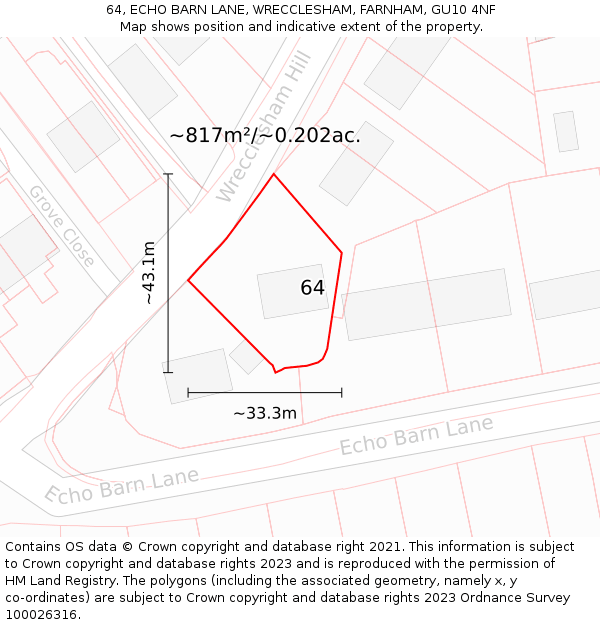 64, ECHO BARN LANE, WRECCLESHAM, FARNHAM, GU10 4NF: Plot and title map