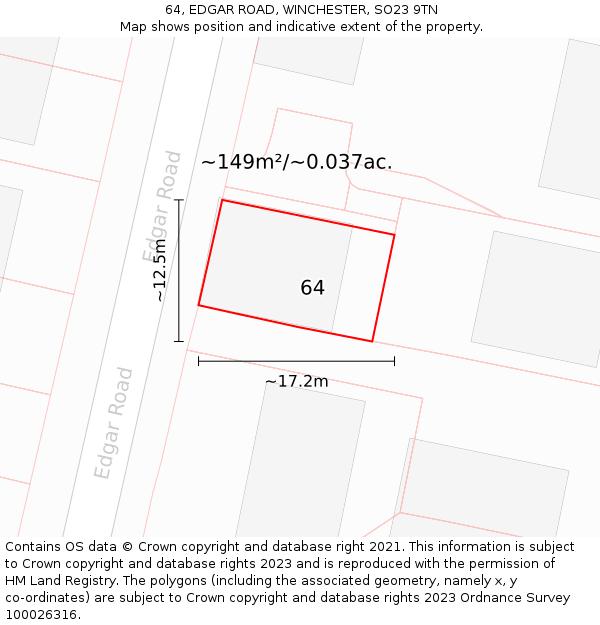 64, EDGAR ROAD, WINCHESTER, SO23 9TN: Plot and title map