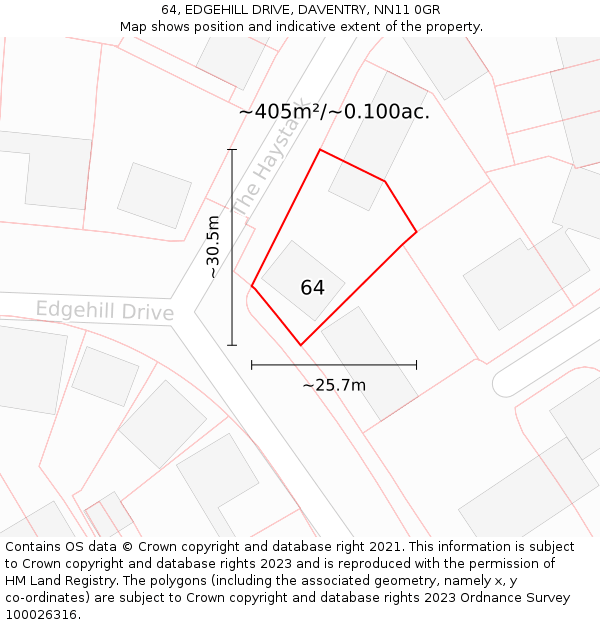 64, EDGEHILL DRIVE, DAVENTRY, NN11 0GR: Plot and title map