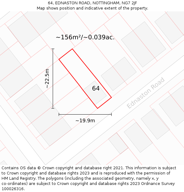 64, EDNASTON ROAD, NOTTINGHAM, NG7 2JF: Plot and title map