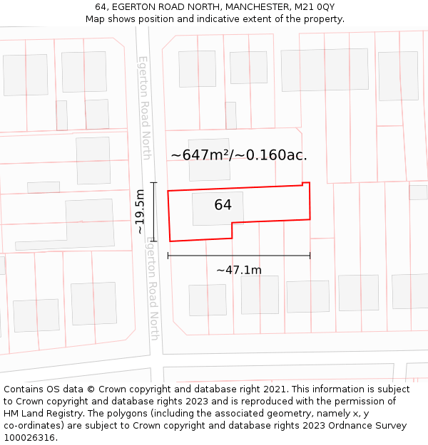 64, EGERTON ROAD NORTH, MANCHESTER, M21 0QY: Plot and title map