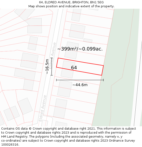 64, ELDRED AVENUE, BRIGHTON, BN1 5EG: Plot and title map