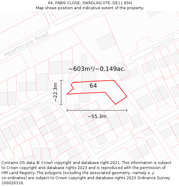 64, FABIS CLOSE, SWADLINCOTE, DE11 9SN: Plot and title map