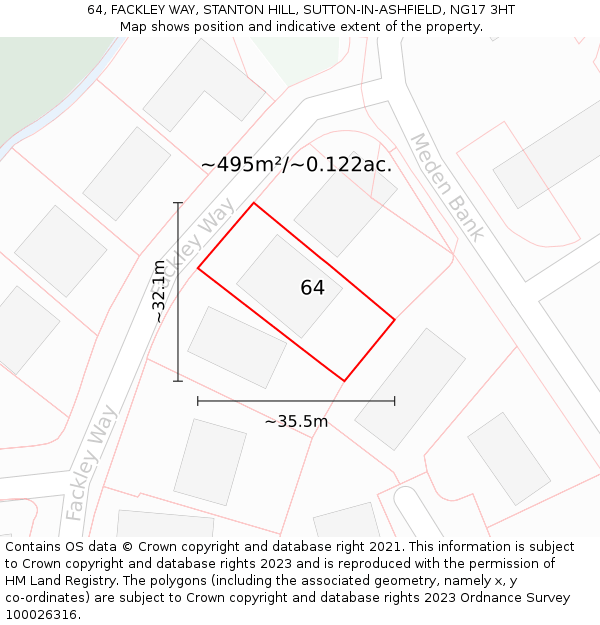 64, FACKLEY WAY, STANTON HILL, SUTTON-IN-ASHFIELD, NG17 3HT: Plot and title map