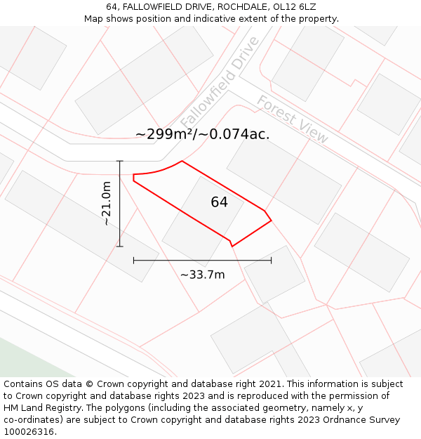 64, FALLOWFIELD DRIVE, ROCHDALE, OL12 6LZ: Plot and title map