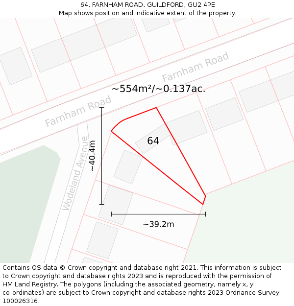 64, FARNHAM ROAD, GUILDFORD, GU2 4PE: Plot and title map